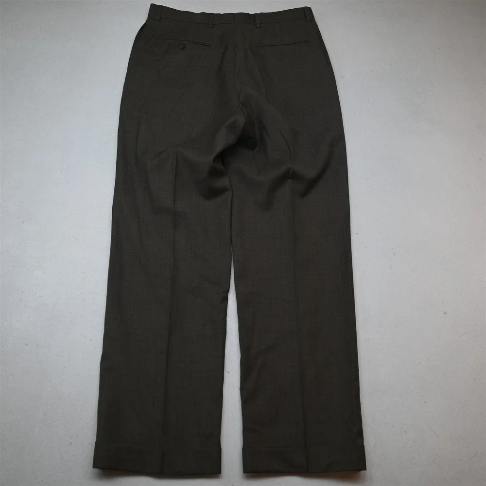 Vty Y2K 2000s Boxy 38R 32x30 Brown Sharkskin 100% Wool Mens Jacket Pants Suit